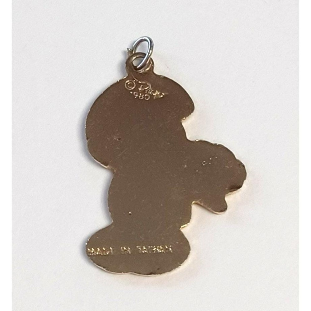 Vintage 1980 Bashful Smurf Flower Pendant Enamel Gold Tone Charm Peyo Taiwan - Picture 3 of 5